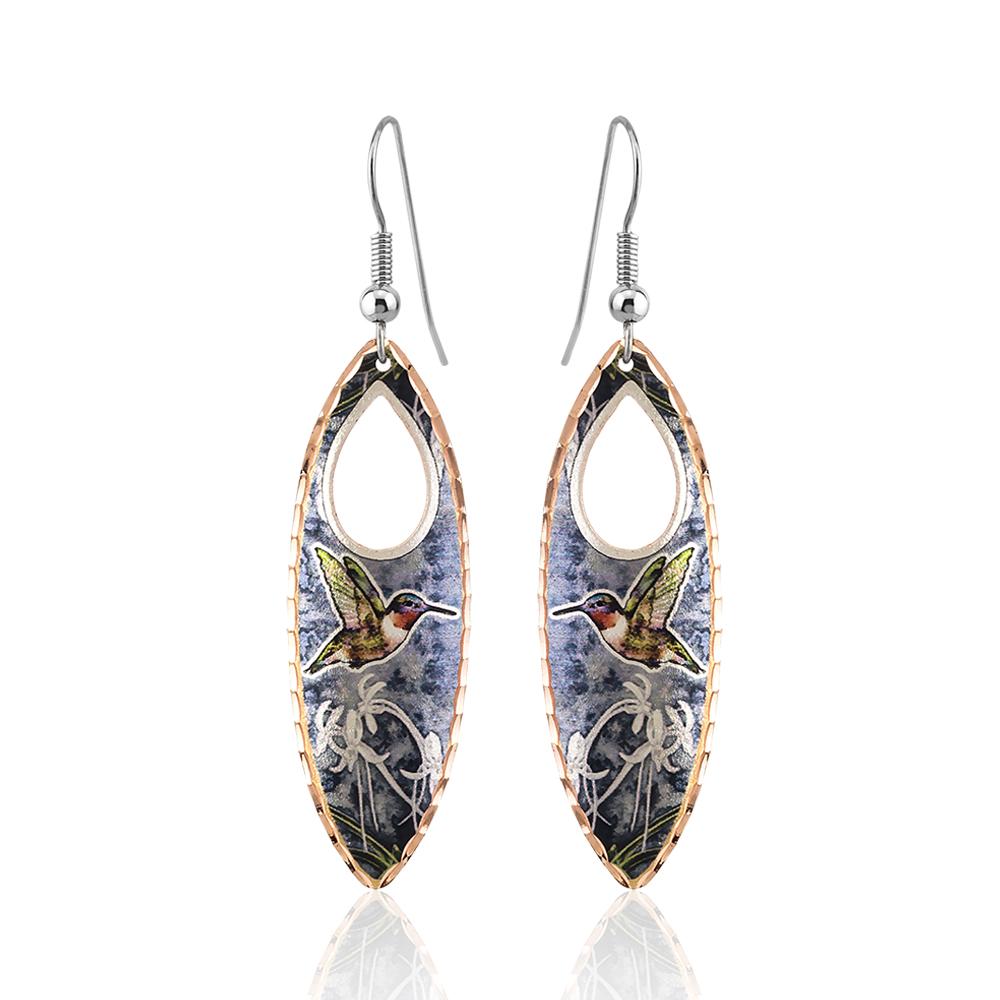 Colorful hummingbird design earrings