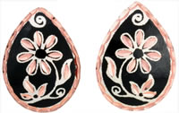 Black floral small oval stud earrings