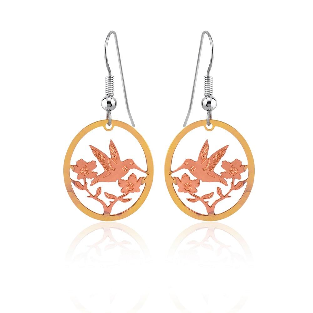 Hummingbird cut out circle shape earrings
