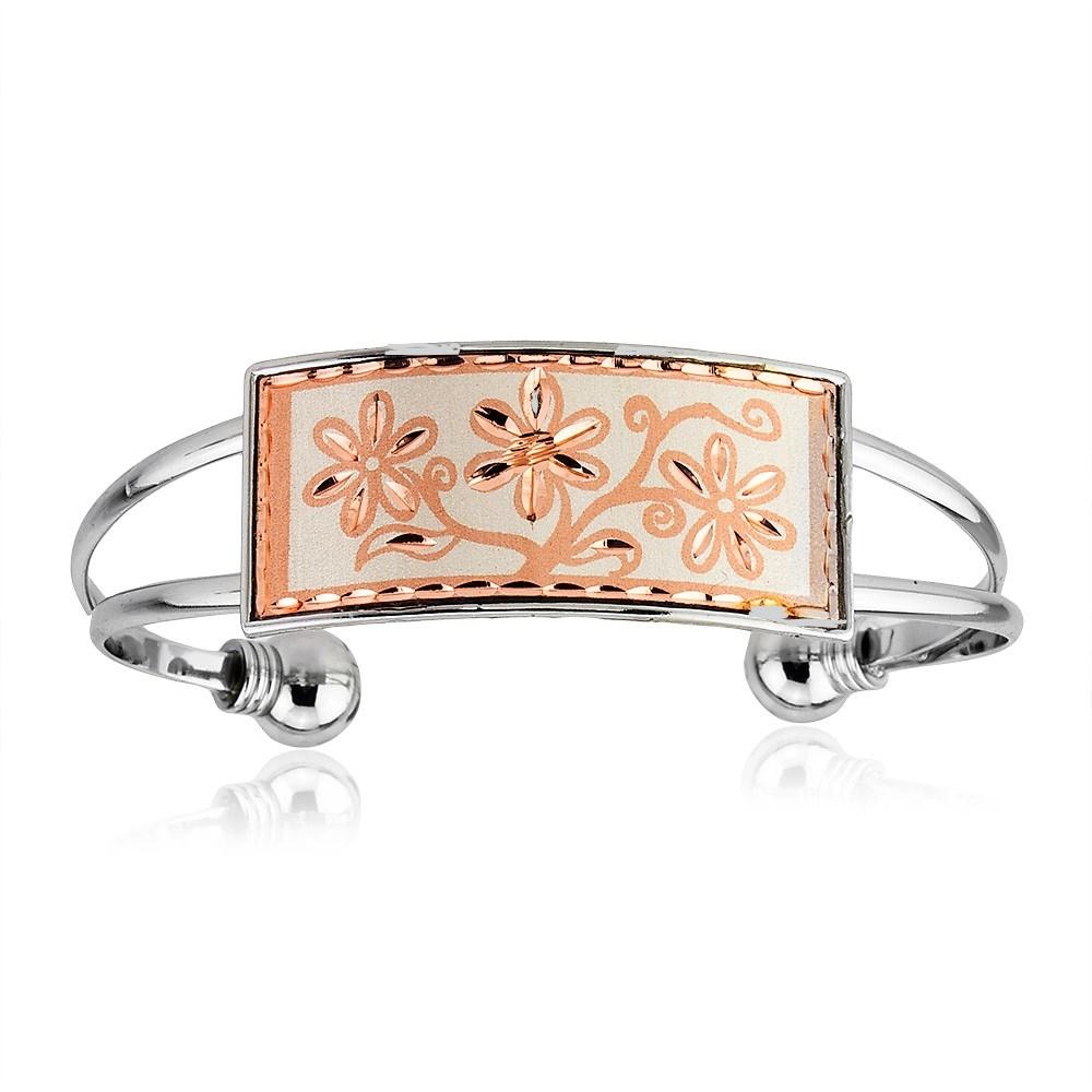 Silver background daisy flower design handmade copper bracelet