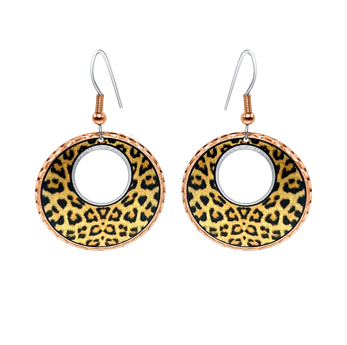 Leopard handmade cut out round earrings