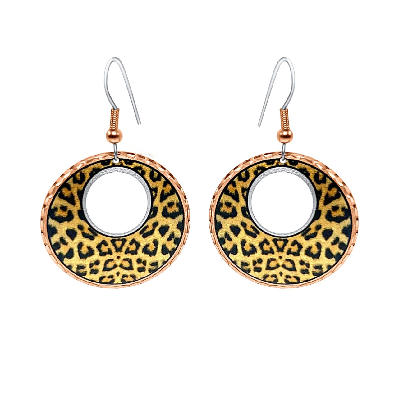Leopard handmade cut out round earrings