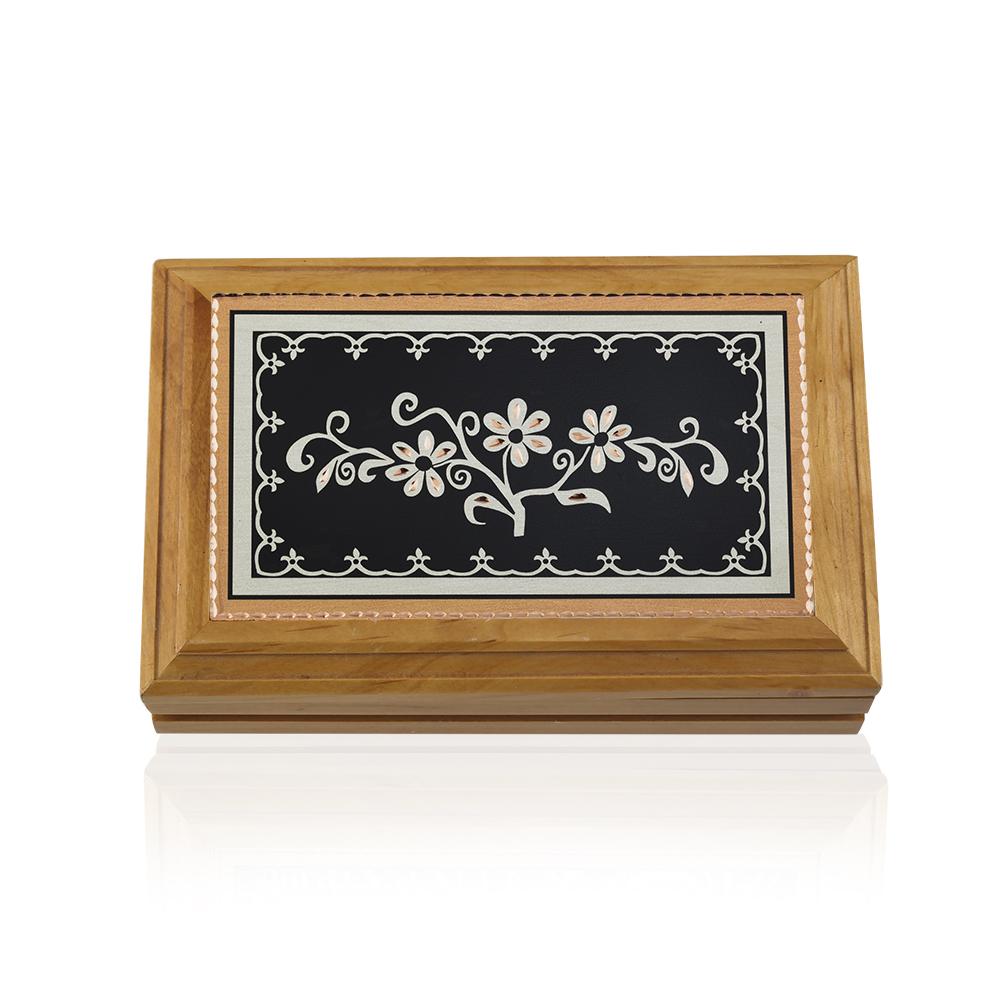 Black daisy flower design handmade copper wooden box
