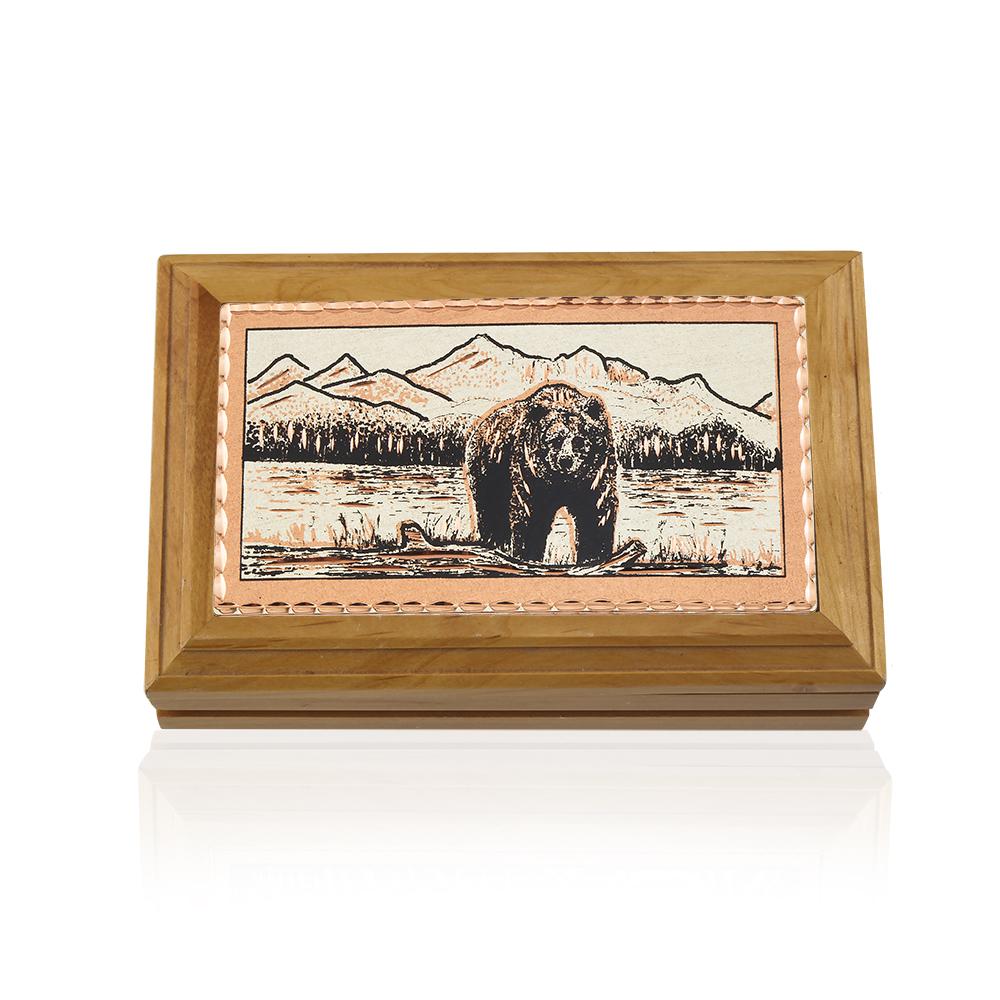 Bear design handmade copper wooden box
